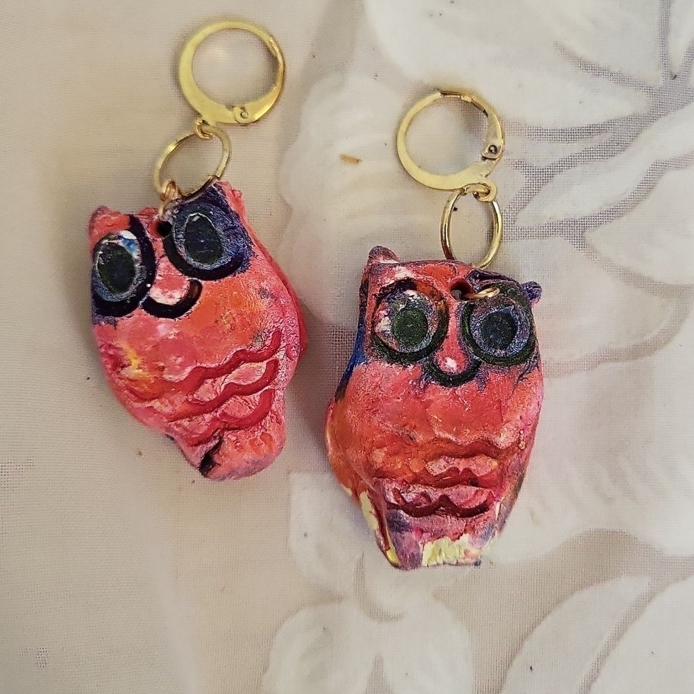 Gold Plated Owl Earring Huggie Earrings
